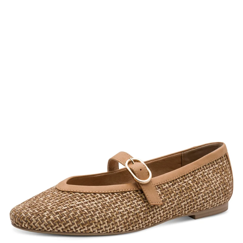 MARCO TOZZI Women Ballet Flats Soft Feel Me Footbed Soft Lining Vegan Strap, Brown (NUT Comb), 5.5 UK