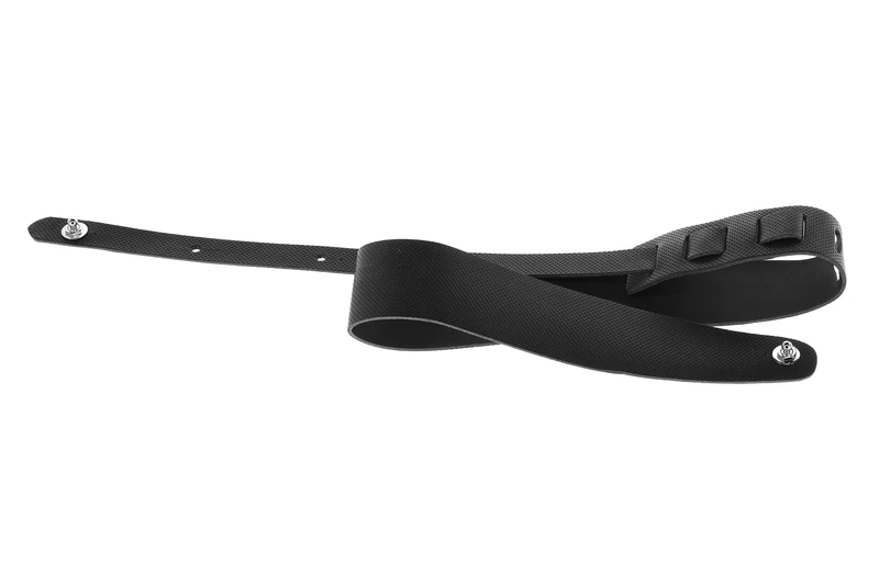 GEWA Guitar Strap Premium Plain Series, Genuine Leather Cut from a Single Piece, Width 70 mm, Length 106-152 cm, Security Locks – Chrome, Black Punctured, Handmade in Europe