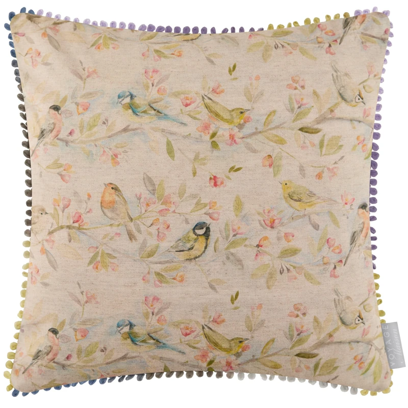 Voyage Maison Tweet Feather Filled Cushion – Hand-Painted Garden Birds Linen Blend British Countryside (Multicolour - 50x50cm)