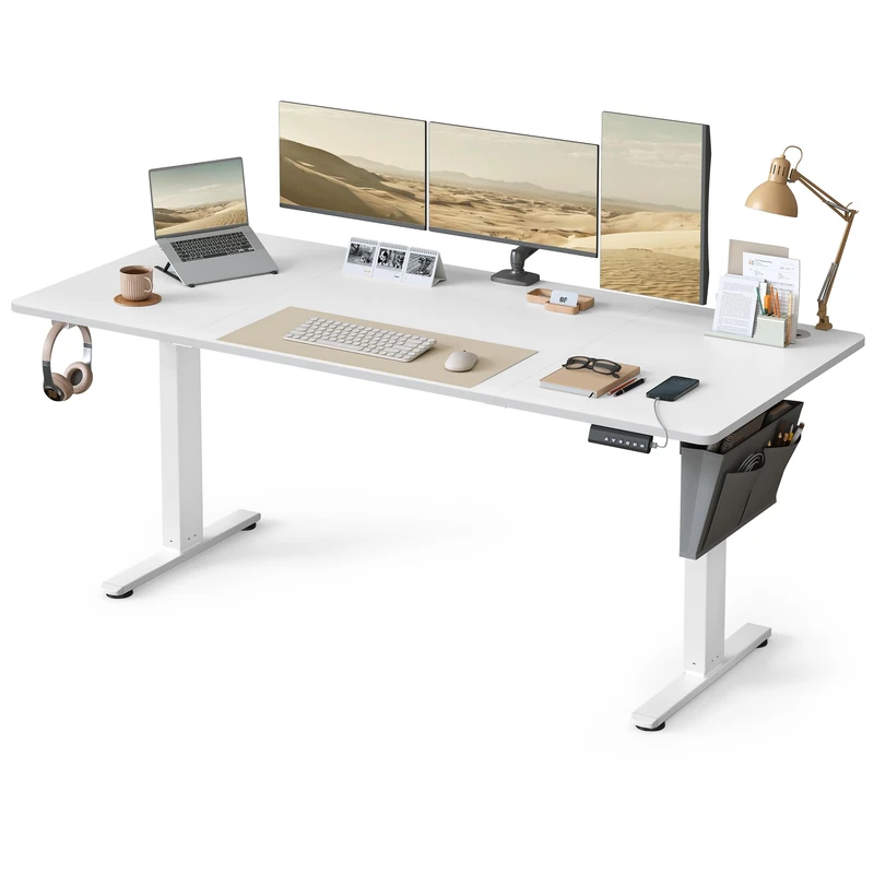 VASAGLE Electric Standing Desk, Height Adjustable Desk, 180 x 80 cm, Continuous Adjustment, Spliced Tabletop, 4 Memory Heights, Cloud White LSD138WB02