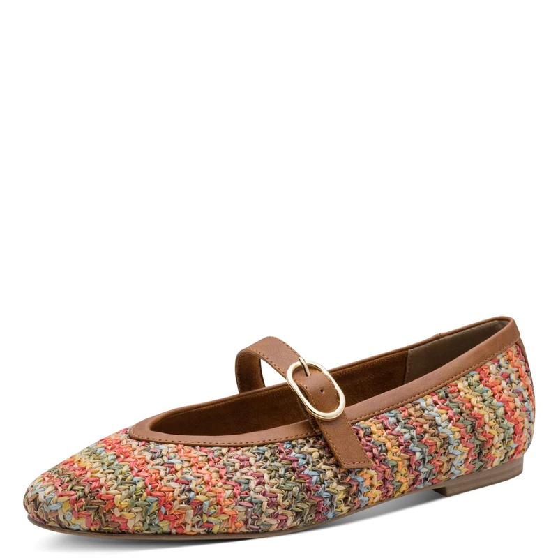 MARCO TOZZI Women Ballet Flats Soft Feel Me Footbed Soft Lining Vegan Strap, Beige (Nature Multi), 6 UK