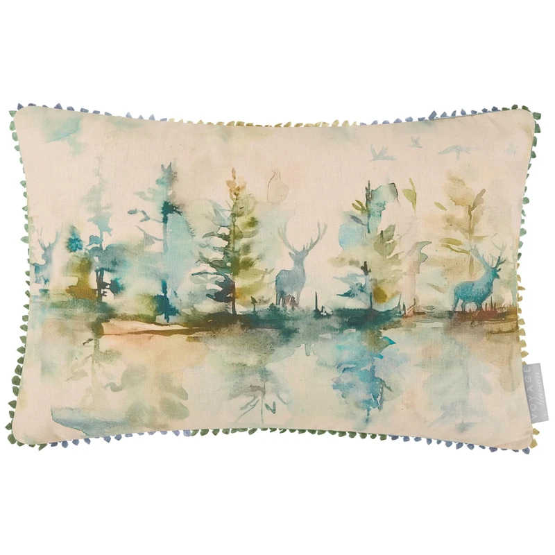 Voyage Maison Wilderness Feather Filled Cushion – Woodland Watercolour Cotton Blend Luxury Home Decor (Topaz - 40x60cm)