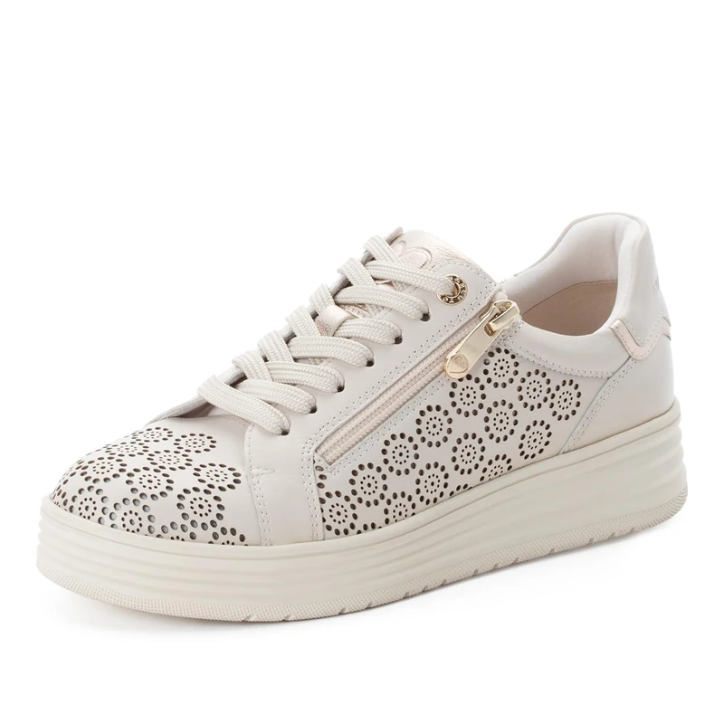 MARCO TOZZI Women's Sneaker Soft Feel Me Removable Footbed Leather Soft Lining Modern, Beige (Cream Comb), 4 UK