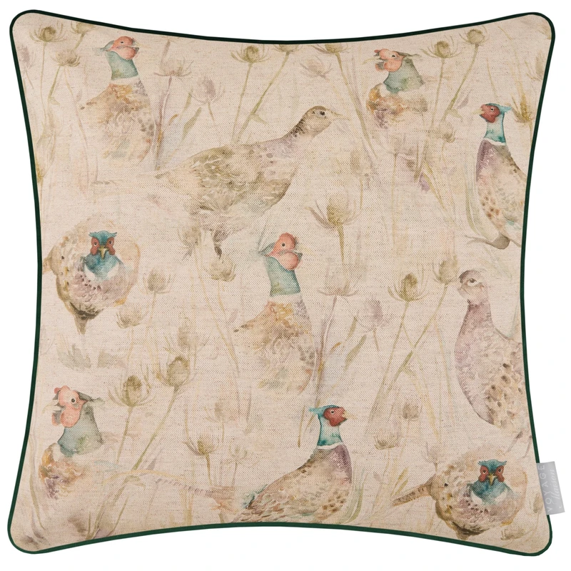 Voyage Maison Bowmont Pheasant Feather Filled Cushion – Piped Hand-Painted Linen Cotton Blend British Countryside Heritage (Multicolour - 50x50cm)