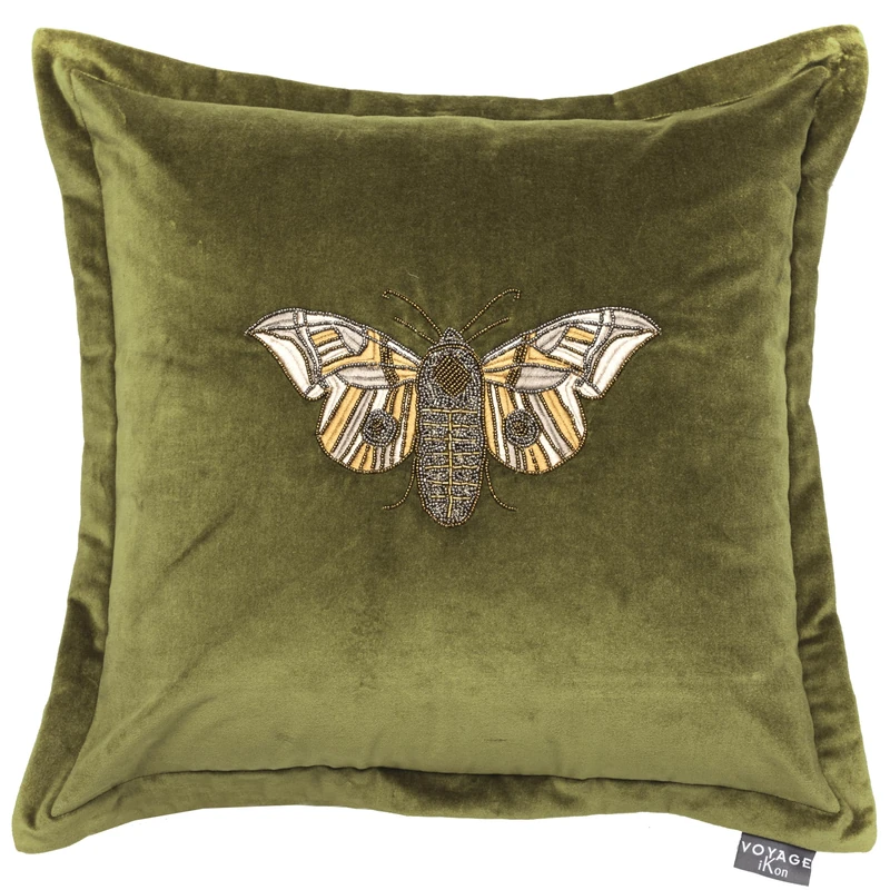 Voyage Maison Luna Feather Filled Cushion – Velvet Embroidered Oxford Edge Soft Luxury Designer Décor (Green - 50x50cm) - Image 1