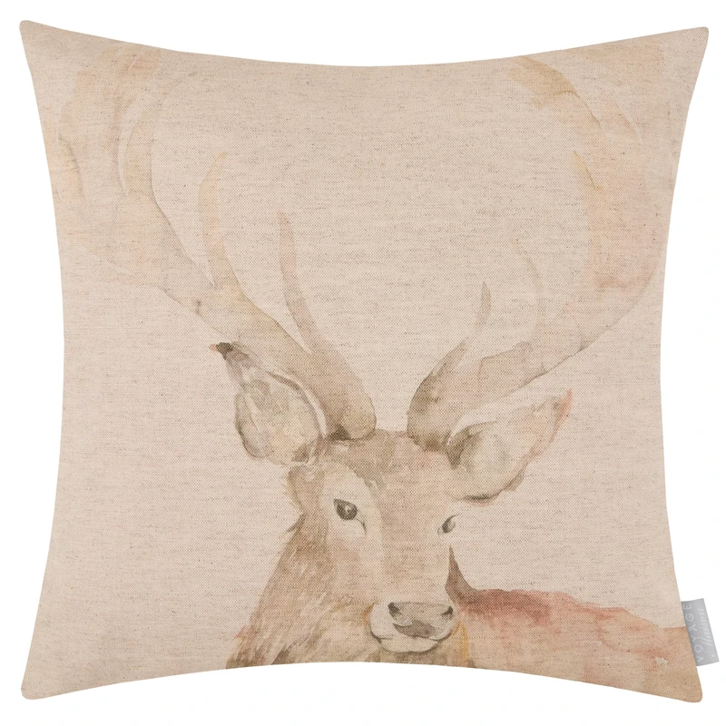 Voyage Maison Gregor Stag Feather Filled Cushion – Hand-Painted Watercolour Linen British Countryside Luxury Home Decor (Multicolour - 50x50cm)