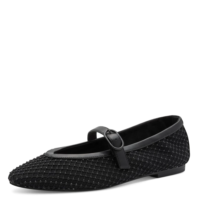 MARCO TOZZI Women Ballet Flats Soft Feel Me Footbed Soft Lining Vegan Strap, Black (Black Comb), 4 UK