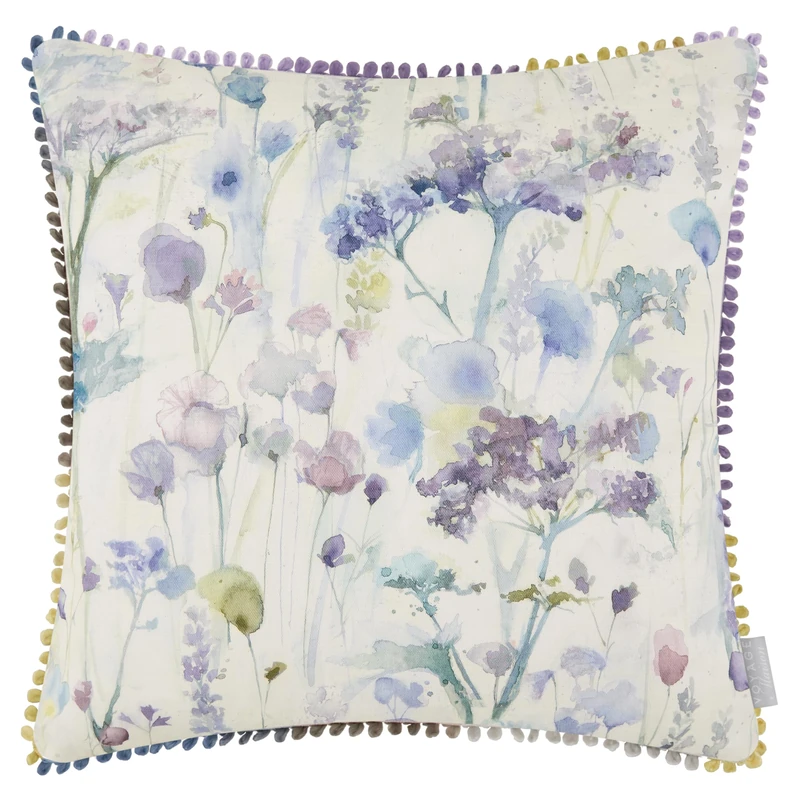 Voyage Maison Ilinzas Feather Filled Cushion – Watercolour Meadow Floral Tie-Dye Trim Cotton Country Décor (Violet - 50x50cm)