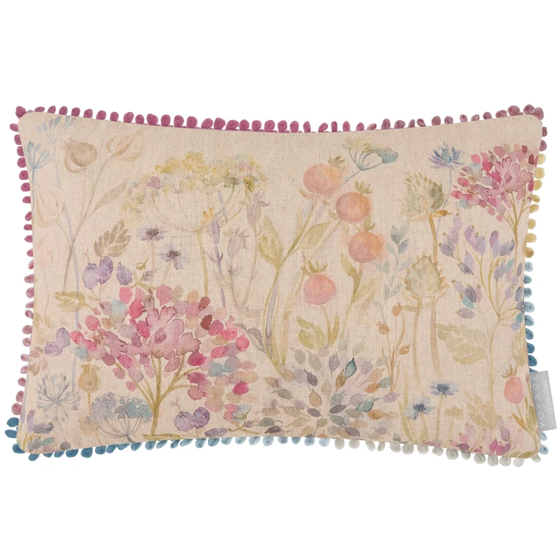 Voyage Maison Country Hedgerow Feather Filled Cushion – British Meadow Watercolour Linen Blend Luxury Decor (Multicolour - 40x60cm)