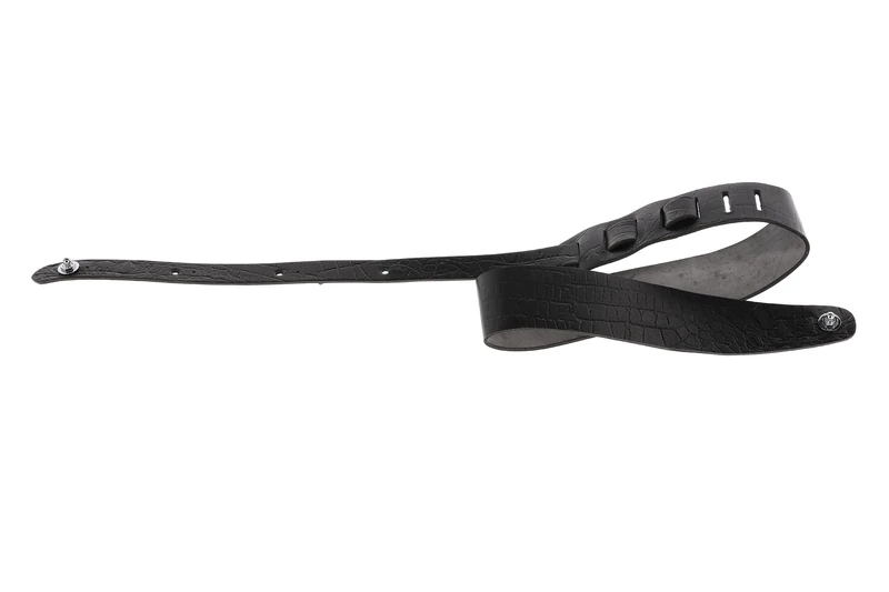 GEWA Guitar Strap Premium Plain Series, Genuine Leather Cut from a Single Piece, Width 70 mm, Length 106-152 cm, Security Locks – Chrome, Black Grained With Leather Texture, Handmade in Europe