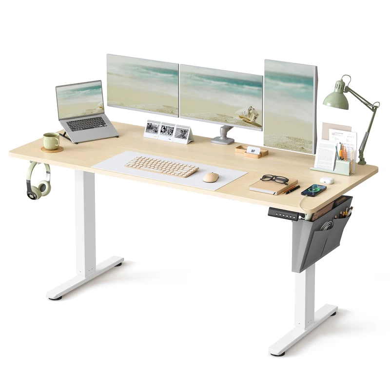 VASAGLE Electric Standing Desk, Height Adjustable Desk, 160 x 70 cm, Continuous Adjustment, Spliced Tabletop, 4 Memory Heights, Golden Oak LSD136YA02