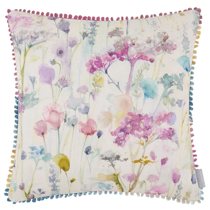 Voyage Maison Ilinzas Feather Filled Cushion – Watercolour Meadow Floral Tie-Dye Trim Cotton Country Décor (Summer - 50x50cm)