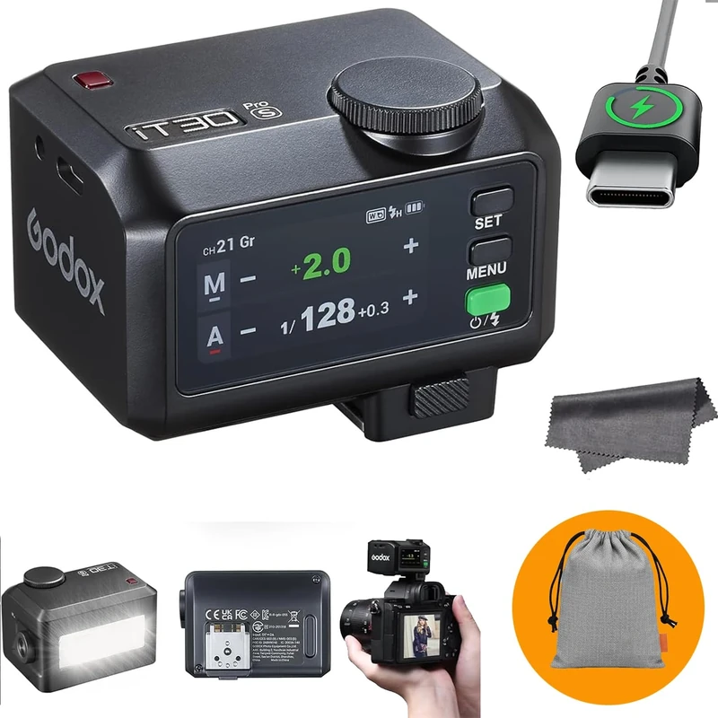 Godox IT30Pro S TTL Mini Flash for Sony Cameras, IT30 Pro S 2.4G Wireless Touchscreen Speedlite, HSS 1/8000s Master/Slave,500 Full Power Flashes, 1.5s Recycle, 7.4V Li-ion Battery (iT30Pro-S)