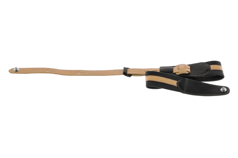 GEWA Guitar Strap Prestige Series, Genuine Leather, Width 65 mm, Length 103-139 cm, Security Locks – Chrome, Black Punctured/Brown – Black Punctured/Light Brown, Handmade in Europe