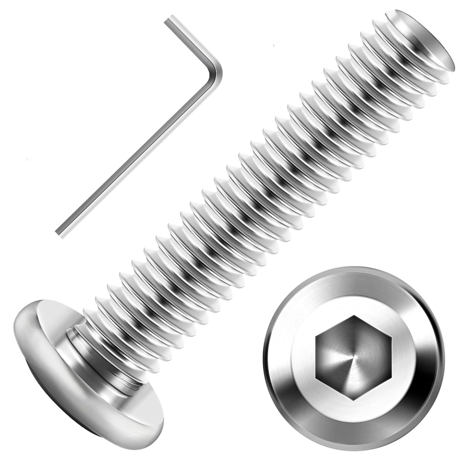 Valorada 20Pcs M4 Bolts, M4 x 25mm Flat Head Hex Socket Screws, 304 Stainless Steel Furniture Bolts, Full Thread Machine Screws with Hex Key