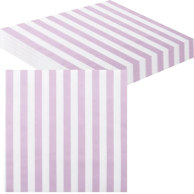 20pcs Purple Paper Napkin 33x33CM,Soft Striped Disposable Luncheon Paper Party Serviettes Tableware for Birthday,Christmas,Halloween,Wedding,BBQ,Parties Dinner Purple Striped Serviettes Napkins