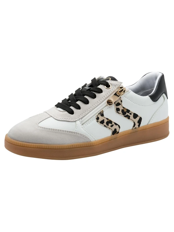 MARCO TOZZI Women Sneakers Soft Feel Me Removable Footbed Soft Lining Vegan Modern, White (White/Leo), 7.5 UK