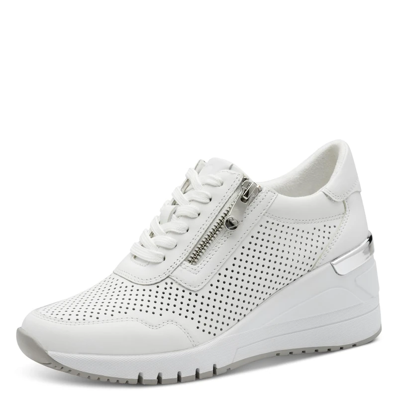 MARCO TOZZI Women's Sneaker Soft Feel Me Removable Footbed Leather Soft Lining Stylish, White (White/Silver), 4.5 UK