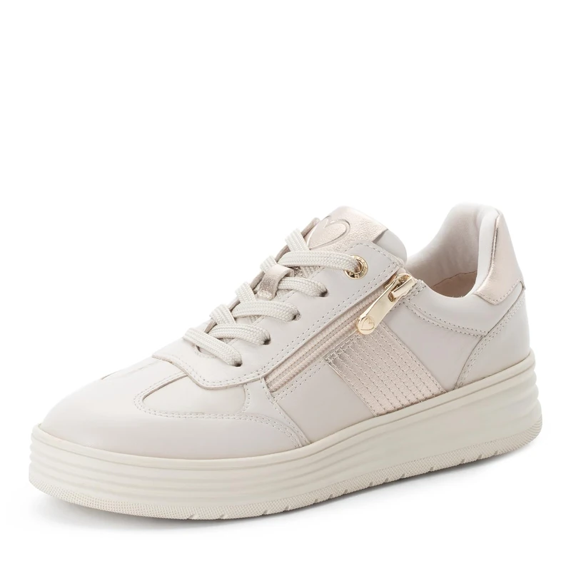 MARCO TOZZI Women Sneaker Soft Feel Me Removable Footbed Leather Soft Lining Stylish, Beige (Cream/Platinum), 6 UK - Image 1