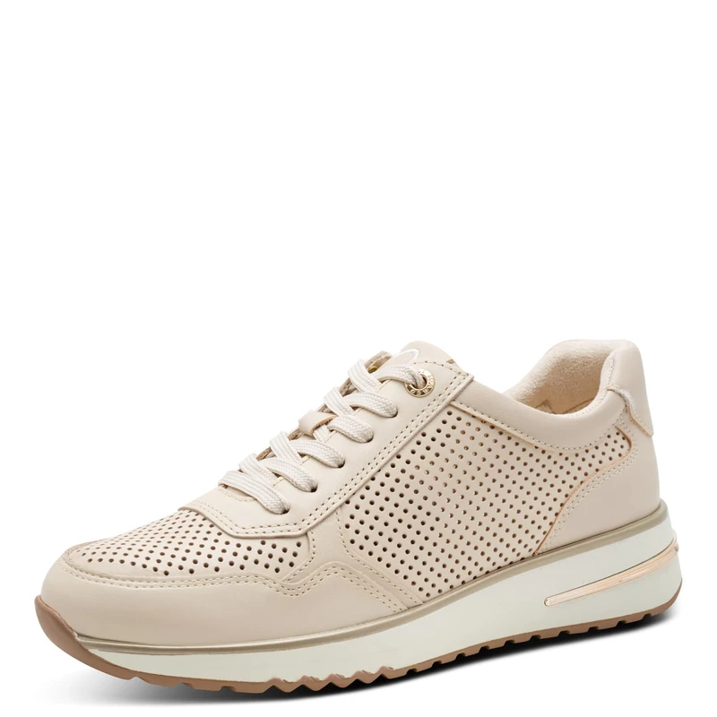 MARCO TOZZI Women's Sneaker Soft Feel Me Removable Footbed Leather Soft Lining Stylish, Beige (Cream), 7.5 UK