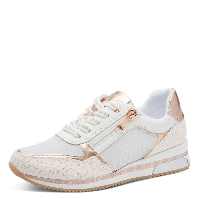 MARCO TOZZI Women's Sneaker Soft Feel Me Removable Footbed Leather Soft Lining Vegan Modern, White (White/Rose), 7.5 UK