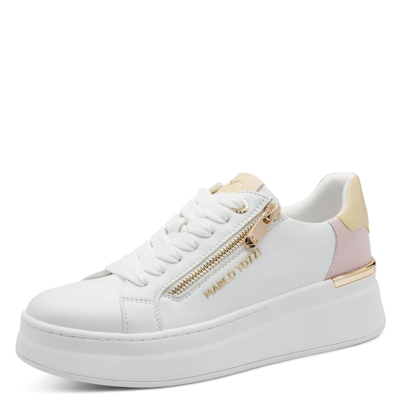 MARCO TOZZI Women's Sneaker Soft Feel Me Removable Footbed Soft Lining Modern, White (White/Rose), 4.5 UK
