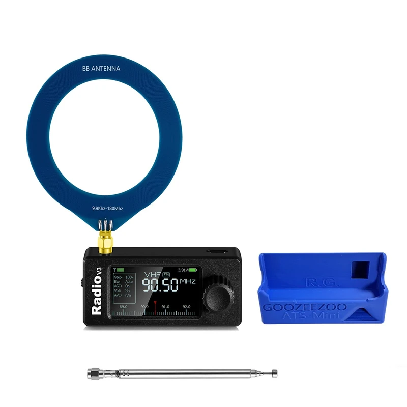 Si4732 Mini Radio V3 Pocket Shortwave Receiver | Mode: AM/FM/LSB/USB Band: HF SW MW VHF All Band Receiver | 800mAh Battery with Radio Stand (Blue)