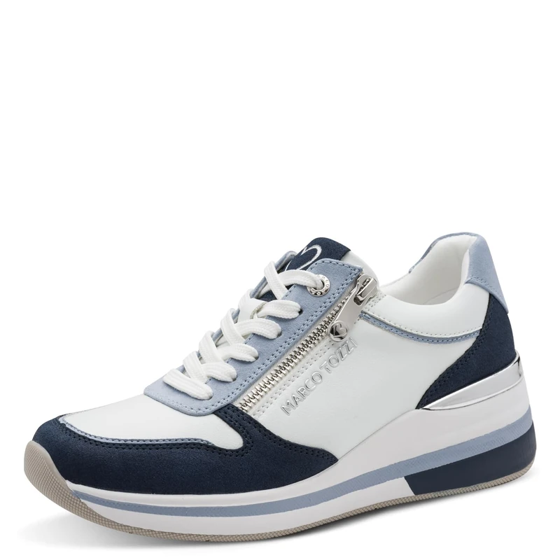 MARCO TOZZI Women’s Sneaker Soft Feel Me Removable Footbed Soft Lining Stylish, White (White/Navy), 7 UK