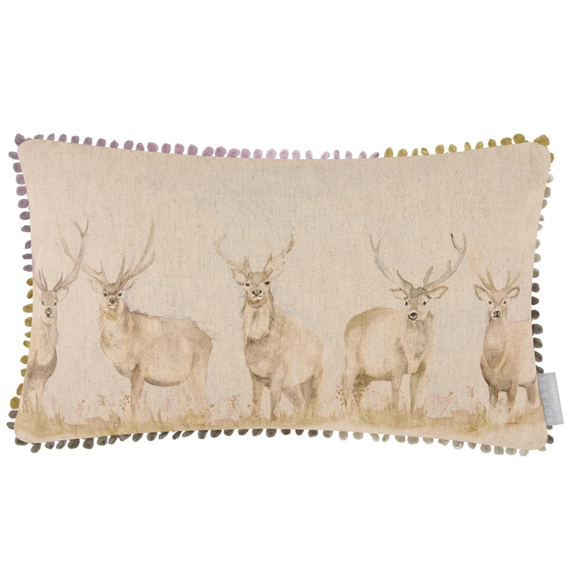 Voyage Maison Moorland Stag Feather Filled Cushion – Hand-Painted Watercolour Linen Blend Country Elegance Luxury Decor (Multicolour - 30x50cm)