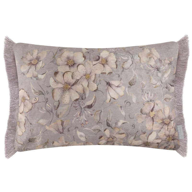 Voyage Maison Daphne Feather Filled Cushion – Fringed Nature Inspired Watercolour Floral Botanical (Viola - 40x60cm)