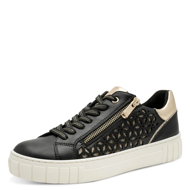 MARCO TOZZI Women Sneakers Soft Feel Me Removable Footbed Soft Lining Vegan Modern, Black (Black/Gold), 4.5 UK