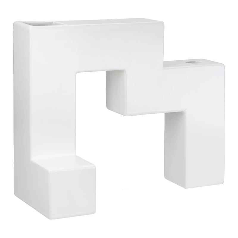 GILDE Patras Candle Holder Vase Ceramic Geometric Shape Matt White Height 23 cm x Width 28 cm - Image 1