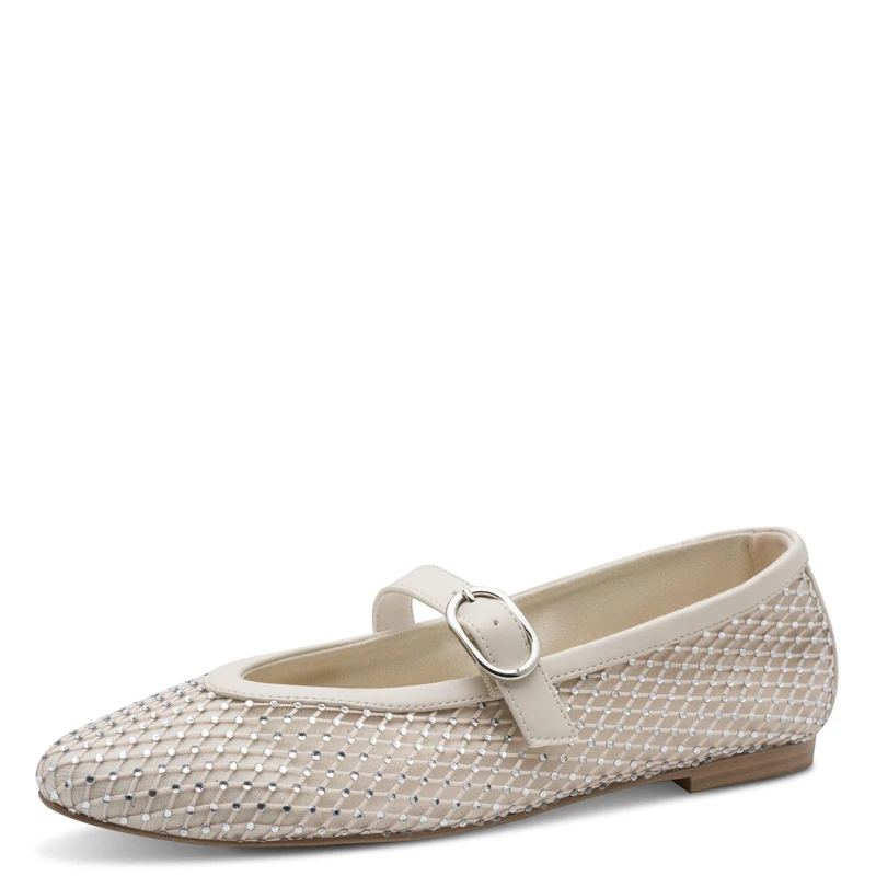 MARCO TOZZI Women Ballet Flats Soft Feel Me Footbed Soft Lining Vegan Strap, Beige (Cream Comb), 8.5 UK - Image 1