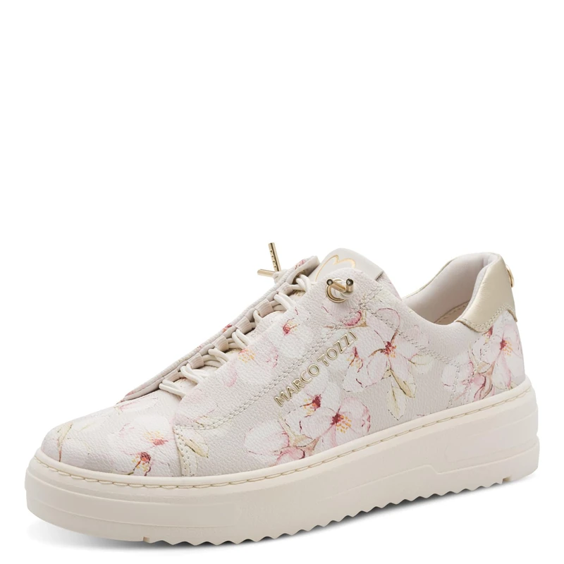 MARCO TOZZI Women Sneaker Soft Feel Me Removable Footbed Soft Lining Vegan Lace up, Beige (Cream Comb), 4.5 UK