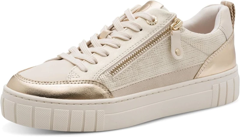 MARCO TOZZI Women's Sneaker Soft Feel Me Removable Footbed Soft Lining Modern, Beige (Dune MET.Comb), 4 UK