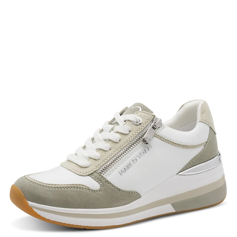 MARCO TOZZI Women’s Sneaker Soft Feel Me Removable Footbed Soft Lining Stylish, White (White/Matcha), 4.5 UK