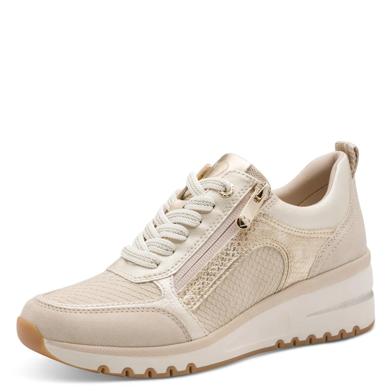 MARCO TOZZI Women Sneakers Soft Feel Me Removable Footbed Soft Lining Vegan Modern, Beige (Cream Comb), 8.5 UK