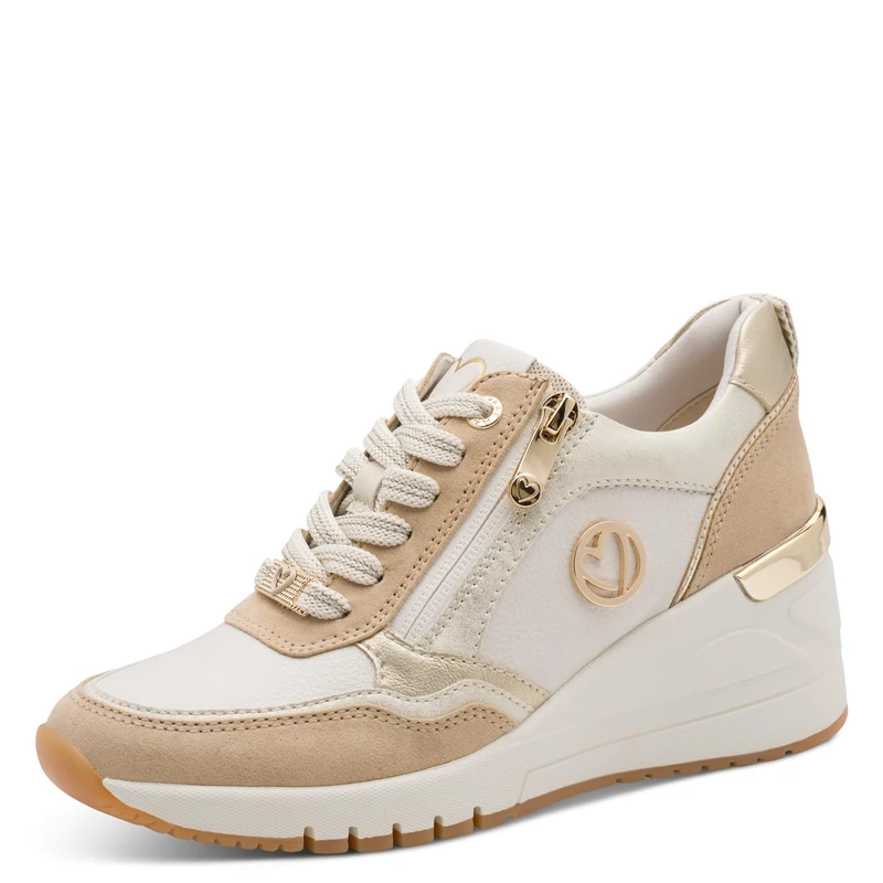 MARCO TOZZI Women's Sneaker soft Feel Me Removable Footbed soft lining Stylish, beige (CREAM COMB), 5.5 UK