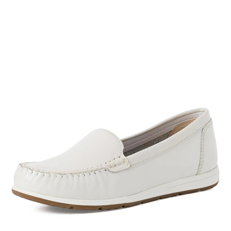 MARCO TOZZI Women Moccasin Soft Feel Me Footbed Leather Modern, White (White), 7 UK
