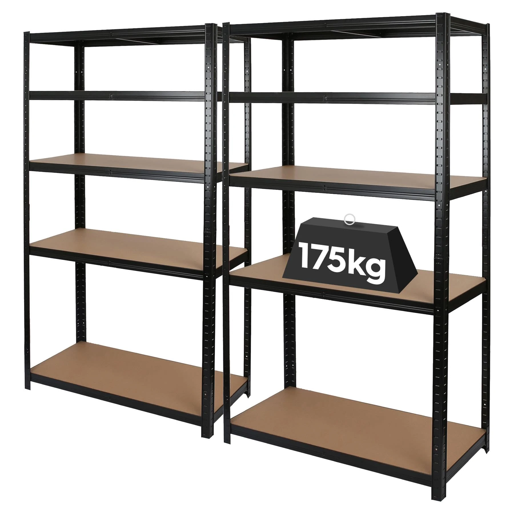 Harbour Housewares 5-Tier Steel Garage Shelving Units Set - Matt Black - 2pc Heavy Duty Free Standing Industrial Shed Storage Racking Shelves | Boltless Assembly | 875kg Capacity | 90 x 40 x 180cm