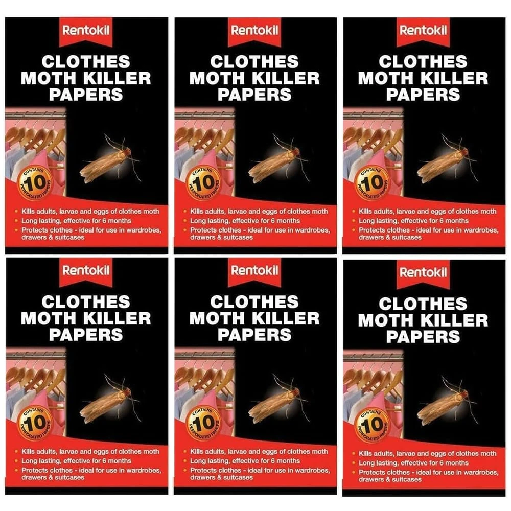 Rentokil 6 Pack Moth Killer Paper Sheets - 60 | Clothes Moth Killer Trap Kills Eggs and Larvae | Moth Killer Papers for Long-Lasting Protection of Garments in Wardrobes by Zinnia