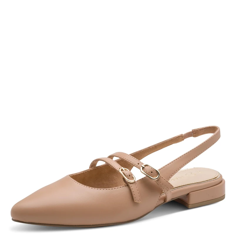 MARCO TOZZI Women Ballet Flats Soft Feel Me Footbed Soft Lining Vegan Pointed, Beige (Cappuccino), 7.5 UK