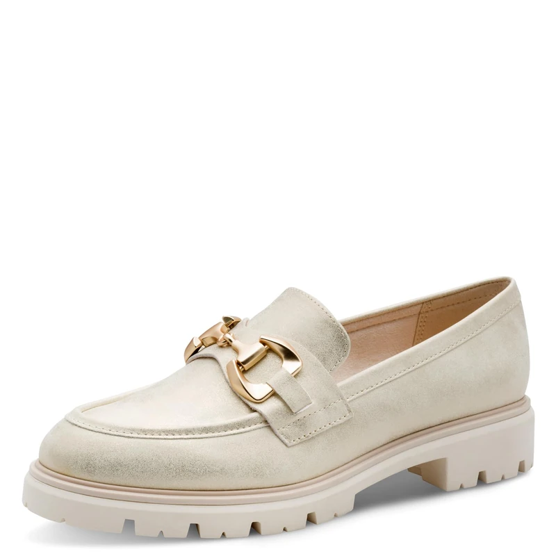 MARCO TOZZI Women's Loafers Soft Feel Me Footbed Soft Lining Vegan Vegan, Beige (Dune Metallic), 4.5 UK