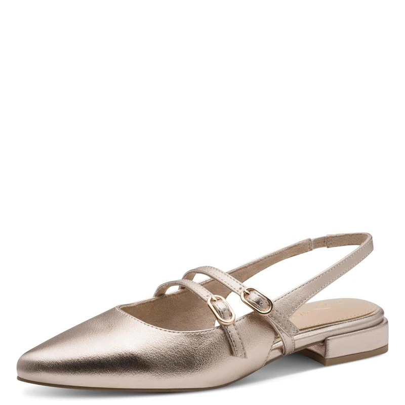 MARCO TOZZI Women Ballet Flats Soft Feel Me Footbed Soft Lining Vegan Pointed, Metallic (Platinum), 6 UK