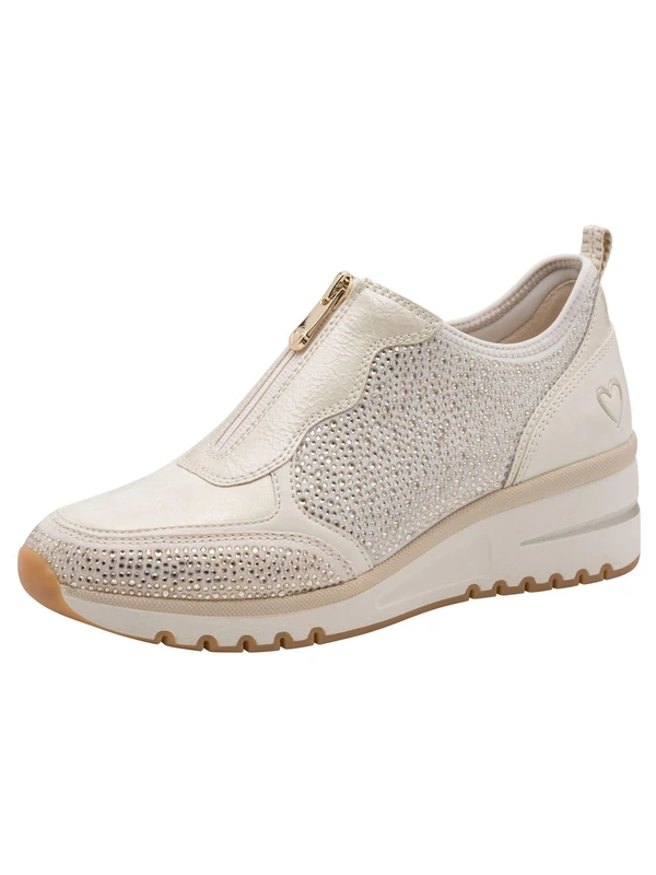 MARCO TOZZI Women Sneakers Soft Feel Me Removable Footbed Soft Lining Vegan Modern, Beige (Cream Comb), 7.5 UK