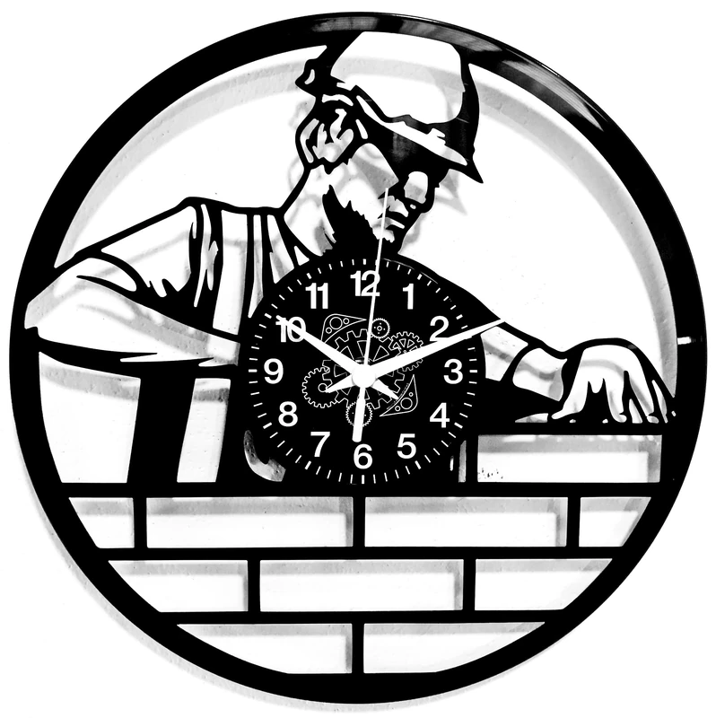 Instant Karma Clocks | Bricklayer Wall Clock with Construction Worker Silhouette – Wall Decoration – Home Office Silent Non-Ticking - Image 1
