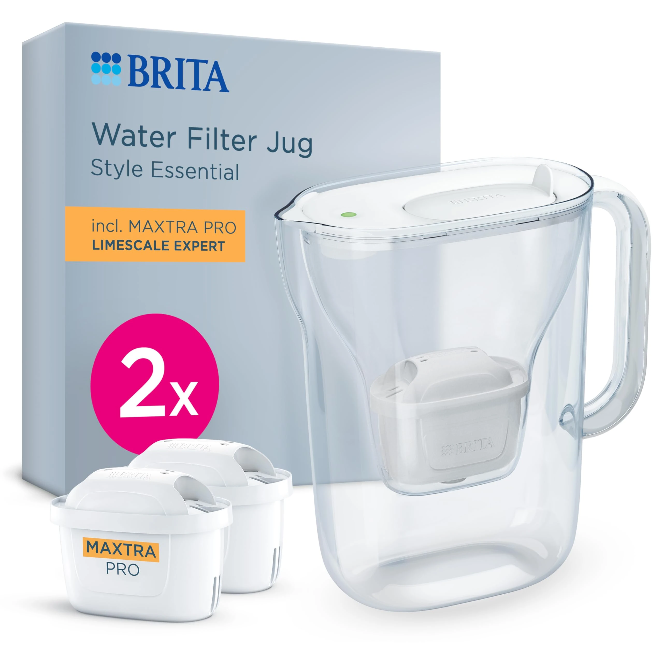 BRITA Style Essential Jug White (2.4l) x2 BRITA Maxtra Pro Limescale Expert Cartridges