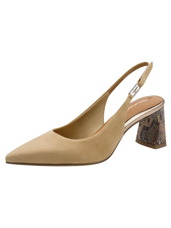 Tamaris Women's slingback pump with block heel Leather beige 6.5 UK