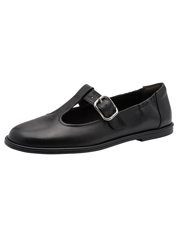 Tamaris Women's ballerina with strap leather flat black 8 UK - Image 1