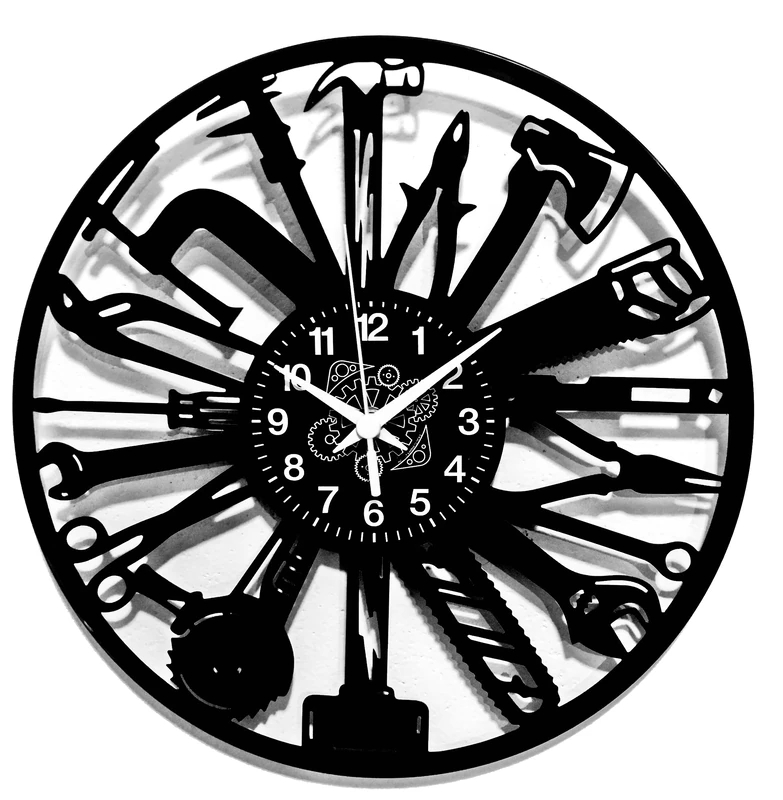 Instant Karma Clocks | Carpenter Wall Clock with Tools and Workshop Design – Silent No-Ticking | Perfect for Bedroom, Office, Studio, Cabin, Living Room – Unique Decoration - Image 1
